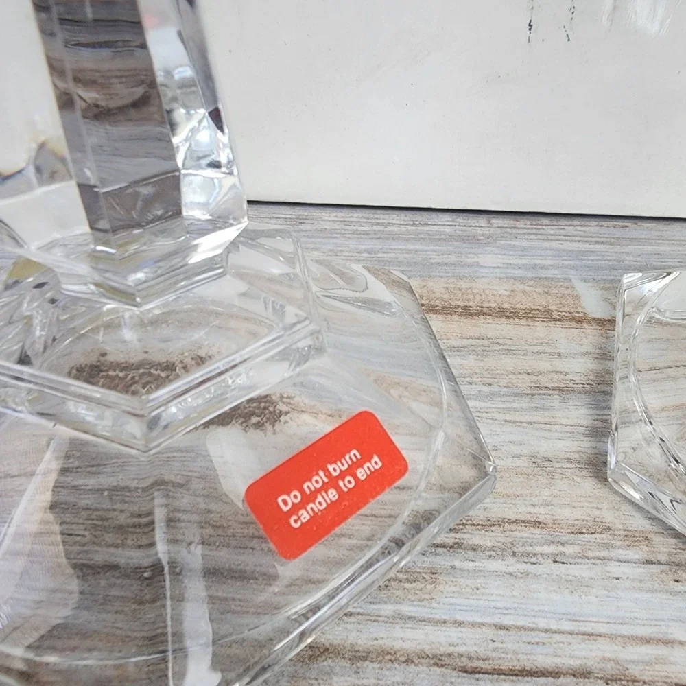 Mikasa Oxford Crystal Candleholder Pair 7 inch Hexagon Base Austria T9998/339